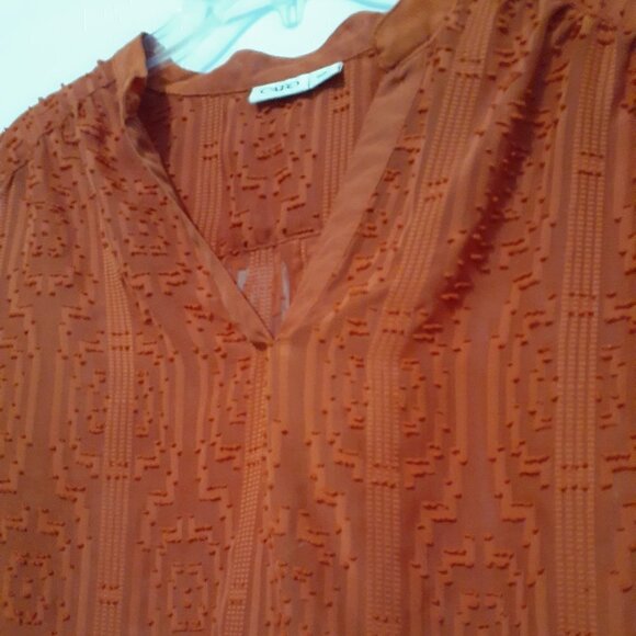 CATO Chiffon Flocked Relaxed Fit Tunic; Roll Tab 3/4 Sleeves; Size Large - Picture 3 of 7